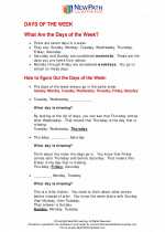 Mathematics - First Grade - Study Guide: Days of the Week