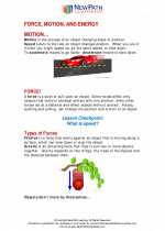 Force, motion and energy. 5th Grade Science Worksheets and and Answer