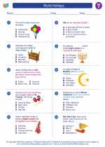 Social Studies - Third Grade - Worksheet: World Holidays