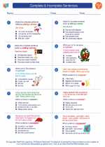 English Language Arts - Third Grade - Worksheet: Complete & Incomplete Sentences