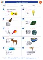 English Language Arts - First Grade - Worksheet: Complete Sentences