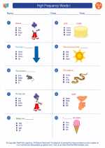 English Language Arts - First Grade - Worksheet: High Frequency Words I