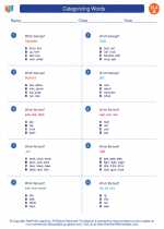 English Language Arts - First Grade - Worksheet: Categorizing Words