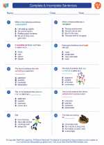 English Language Arts - Second Grade - Worksheet: Complete & Incomplete Sentences