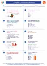 English Language Arts - Second Grade - Worksheet: Complete & Incomplete Sentences
