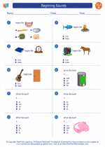 English Language Arts - First Grade - Worksheet: Beginning Sounds