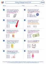 Mathematics - Third Grade - Worksheet: Giving Change from $1.00