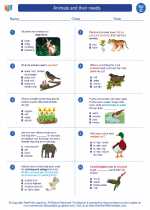 Science - Third Grade - Worksheet: Animals and their needs