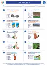 Science - First Grade - Worksheet: Land, water, and air