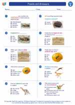 Science - Second Grade - Worksheet: Fossils and dinosaurs