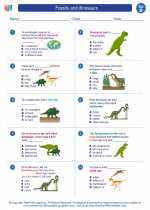 Science - Second Grade - Worksheet: Fossils and dinosaurs