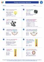 Science - Seventh Grade - Worksheet: Energy and energy resources