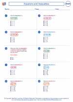 Mathematics - Seventh Grade - Worksheet: Equations and Inequalities