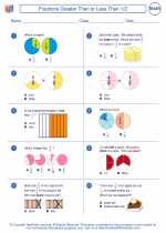 Mathematics - Second Grade - Worksheet: Fractions Greater Than or Less Than 1/2