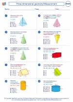 three dimensional geometry measurement 8th grade math worksheets study guides and answer key