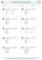 Mathematics - Eighth Grade - Worksheet: Solving equations and inequalities