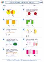 Mathematics - Second Grade - Worksheet: Fractions Greater Than or Less Than 1/2