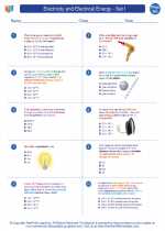 Physics - High School - Worksheet: Electricity and Electrical Energy - Set I