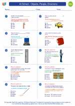 ESL-Spanish - Grades 3-5 - Worksheet: At School - Objects, People, Directions