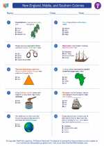 Social Studies - Fifth Grade - Worksheet: New England, Middle, and Southern Colonies