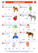 English Language Arts - First Grade - Worksheet: Beginning Sounds