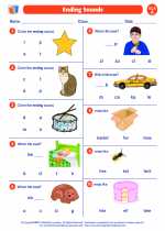 English Language Arts - First Grade - Worksheet: Ending Sounds