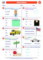 English Language Arts - Second Grade - Worksheet: Abbreviations