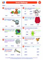 English Language Arts - Third Grade - Worksheet: Vowel Diphthongs