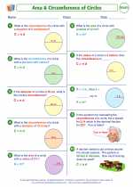 Mathematics - Sixth Grade - Worksheet: Area and Circumference of Circles