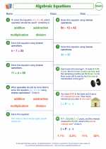 Mathematics - Sixth Grade - Worksheet: Algebraic Equations