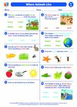 Science - First Grade - Worksheet: Where Animals Live