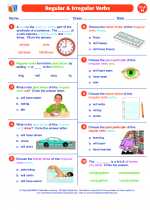 Regular and Irregular Verbs. 8th Grade ELA Worksheets and Answer key.