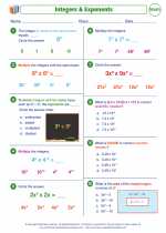 Mathematics - Eighth Grade - Worksheet: Polynomials and Exponents