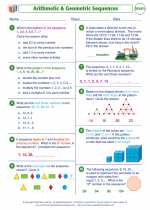 Mathematics - Eighth Grade - Worksheet: Arithmetic & Geometric Sequences