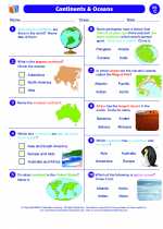 Social Studies - Third Grade - Worksheet: Continents and Oceans
