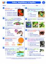 Fishes, Amphibians, and Reptiles. 6th Grade Science Worksheets and