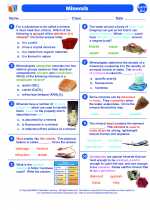 Science - Eighth Grade - Worksheet: Minerals