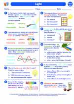 Science - Eighth Grade - Worksheet: Light