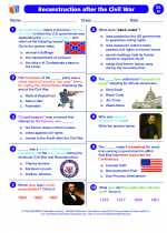 Social Studies - Eighth Grade - Worksheet: Reconstruction after the Civil War