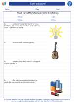 light and sound 1st grade science worksheets and answer keys study guides and vocabulary sets