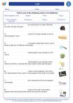 Light. 8th Grade Science Worksheets and Answer key, Study Guides and