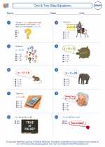 Mathematics - Sixth Grade - Worksheet: One & Two Step Equations