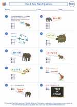 Mathematics - Sixth Grade - Worksheet: One & Two Step Equations