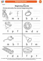 English Language Arts - Kindergarten - Worksheet: Beginning Sounds