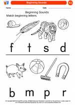 English Language Arts - Kindergarten - Worksheet: Beginning Sounds