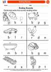 English Language Arts - Kindergarten - Worksheet: Ending Sounds