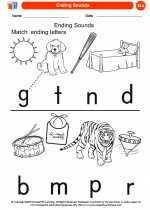 English Language Arts - Kindergarten - Worksheet: Ending Sounds