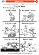 English Language Arts - Kindergarten - Worksheet: Rhyming Words