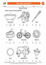 English Language Arts - Kindergarten - Worksheet: How many word parts?