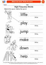 English Language Arts - Kindergarten - Worksheet: Match the word. Write the word.